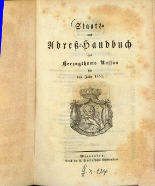 Staats- und Adreß-Handbuch des Herzogthums Nassau. 1853