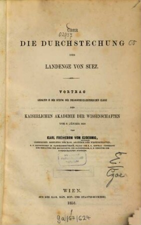 Über die Durchstechung der Landenge von Suez