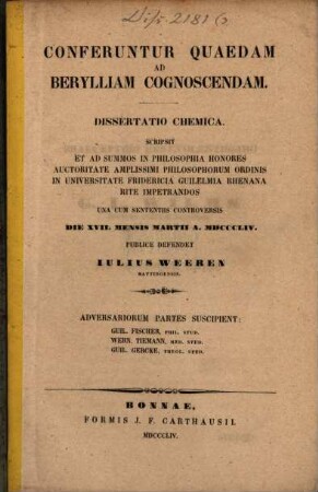 Conferuntur quaedam ad Berylliam cognoscendam : dissertatio chemica