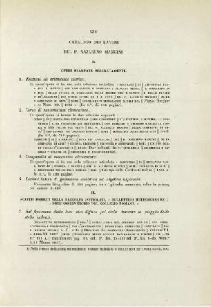 Catalogo dei lavori del P. Nazareno Mancini.