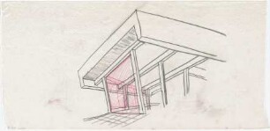 Schneider - Esleben, Paul; Erkrath - Hochdahl, Sedentaler Str. 110; Hochdahlhaus - Entwurf: Innenraum und Brüstung (Perspektivischer Schnitt)