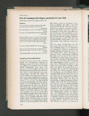 Zum 20. Todestag Fritz Högers, gestorben 21. Juni 1949