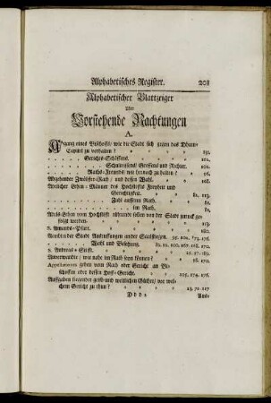 Alphabetischer Blattzeiger uber Vorstehende Rachtungen.