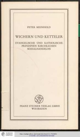 Wichern und Ketteler : Evangelische und katholische Prinzipien kirchlichen Sozialhandelns
