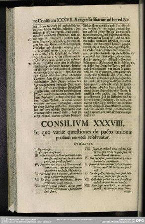 Consilium XXXVIII. In quo variae quaestiones de pacto unionis prolium nervose resolvuntur