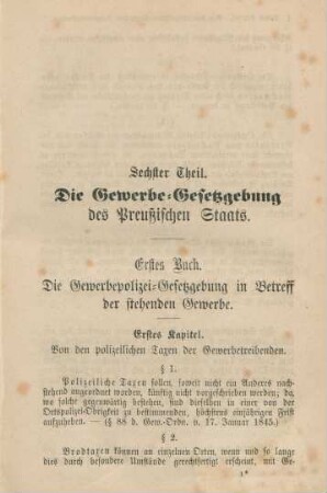 Sechster Theil. Die Gewerbe-Gesetzgebung des Preußischen Staats