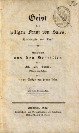 Geist des heiligen Franz von Sales, Fürstbischofs von Genf