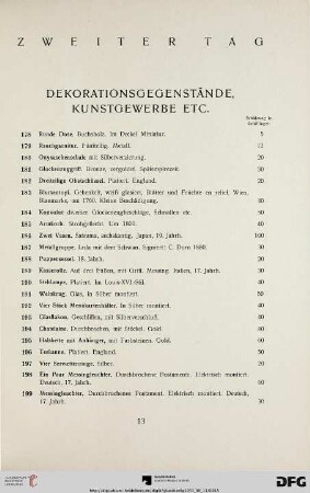 Dekorationsgegenstände, Kunstgewerbe etc. (Nr. 178-223)