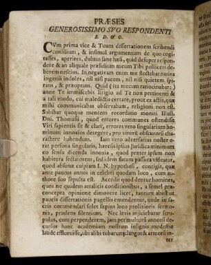 Præses Generosissimo Suo Respondenti.