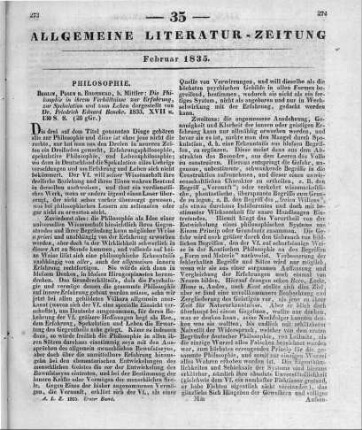 Beneke, F. E.: Die Philosophie in ihrem Verhältnisse zur Erfahrung, zur Spekulation und zum Leben. Berlin, Posen, Bromberg: Mittler 1833