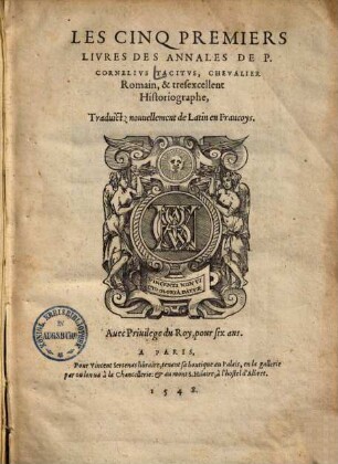 Les cinq premiers livres des annales de P. Corn. Tacitus