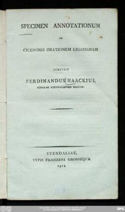 Specimen Annotationum In Ciceronis Orationem Ligarianam