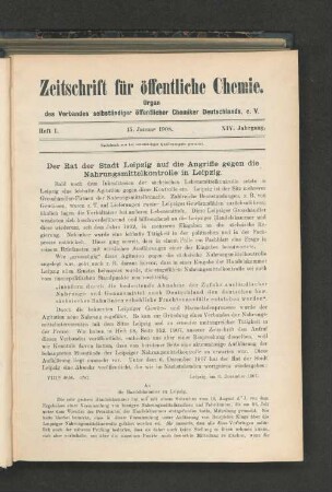 Heft I. 15. Januar 1908. XIV. Jahrgang.