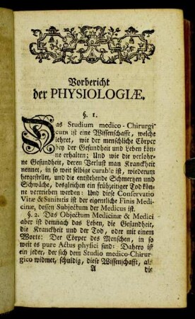 Vorbericht der Physiologiæ.