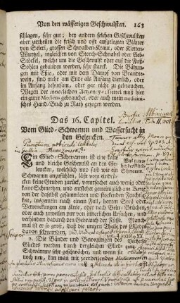 Das 16. Capitel. Vom Glied-Schwamm und Wassersucht in den Gelencken.