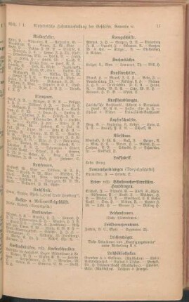 Lackfabrik. Lampenhandlungen (Spezialgeschäfte). Leder- resp. Schuhmacher-Utensilien-Handlungen. Leichenfrauen. Leichdornoperateure. Leichenträger. Leihbibliotheken. [Leinen-, Drell-, und Stouts-Handlungen. Lesezirkel. Liniieranstalten. Likörfabriken. Lithographische Anstalten. Lohgerber. Lohndiener. Lumpenhandlungen.]