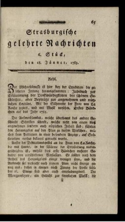 6. Stück, den 18. Jänner, 1783.