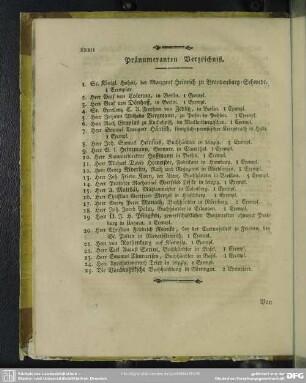 Pränumeranten Verzeichniß