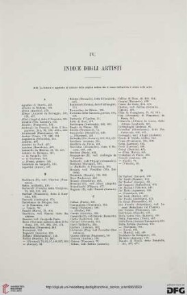 IV. Indice degli artisti
