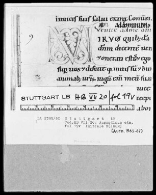 Augustinus etcetera, Sermones — Initiale M(IRUM), Folio 19verso