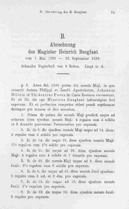 B. Abrechnung des Magister Heinrich Bucglant vom 1. Mai 1338 - 22. September 1339.