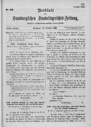 Beiblatt zur hamburgischen Handelsgerichts-Zeitung No. 42. Zweiter Jahrgang. Hamburg, 16. Oktober 1869.