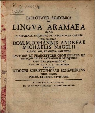 Exercitatio Academica De Lingva Aramaea