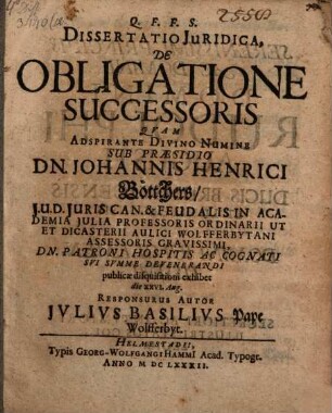 Diss. iur. de obligatione successoris