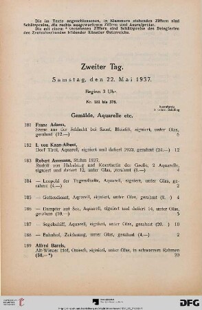 Gemälde, Aquarelle, etc. (Nr. 181-261)