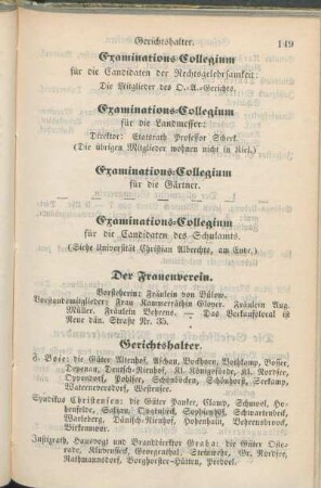 Examinations-Collegium. Der Frauenverein.