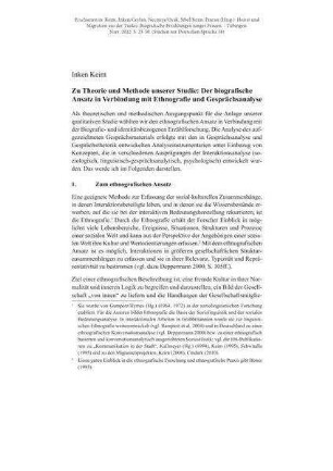 Zur Theorie und Methode unserer Studie: Der biografische Ansatz in Verbindung mit Ethnografie und Gesprächsanalyse
