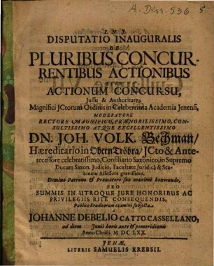 Disputatio inauguralis de pluribus concurrentibus actionibus sive actionum concursu