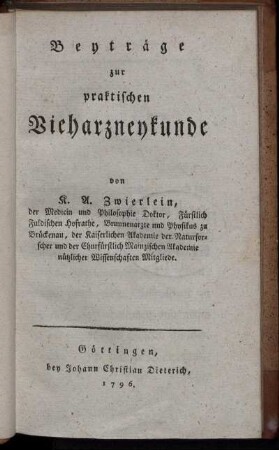 Beyträge zur praktischen Vieharzneykunde