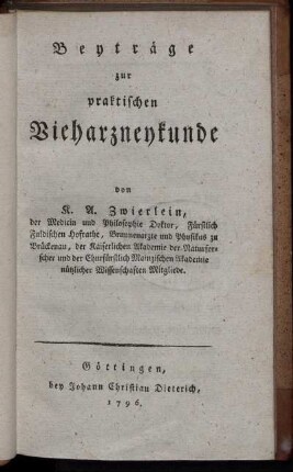 Beyträge zur praktischen Vieharzneykunde