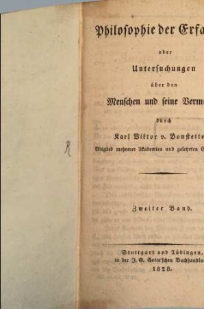 Philosophie der Erfahrung : oder Untersuchungen über den Menschen und seine Vermögen, 2