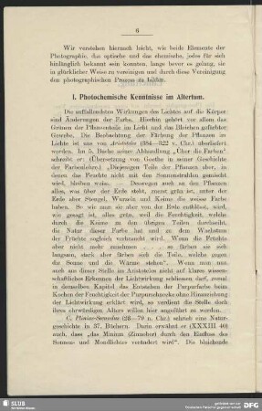 1. Photochemische Kenntnisse im Altertum