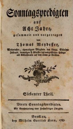 Sonntagspredigten auf Acht Jahre, 7. Vierte Sonntagspredigten