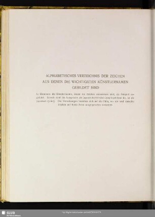Alphabetisches Verzeichnis Der Zeichen Aus Denen Die Wichtigsten Künstlernamen Gebildet Sind