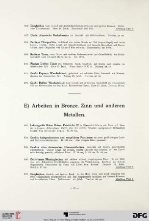 E) Arbeiten in Bronze, Zinn und anderen Metallen (Nr. 333-389)