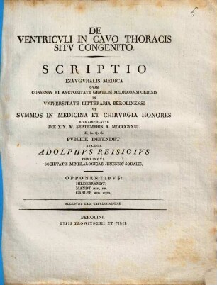 De ventriculi in cavo thoracis situ congenito : scriptio inaug. med. ; cum tab. aen. III