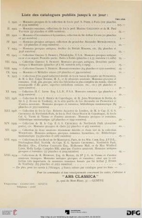 Katalogliste /(Liste des catalogues publiés jusqu’à ce jour)