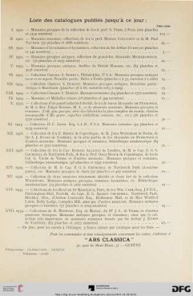 Katalogliste /(Liste des catalogues publiés jusqu’à ce jour)
