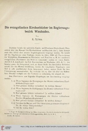 39: Die evangelischen Kirchenbücher im Regierungsbezirk Wiesbaden