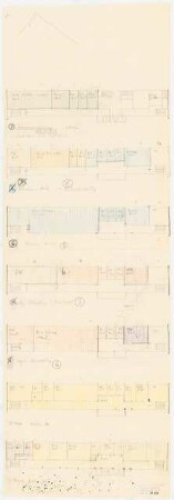 New Central National Bank of Iraq, Bagdad: Skizzen zur Raumaufteilung 1.-7. Obergeschoss, 1:200