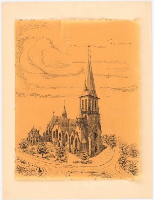Unzugeordnete Sakralbauten: Perspektivische Ansicht (Vorgelschau) einer Kirche