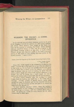 Widening the Wicket: A Correspondance.