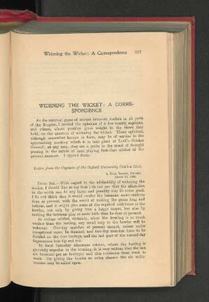 Widening the Wicket: A Correspondance.