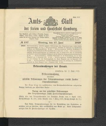 No.137, Dienstag, den 17. Juni 1919