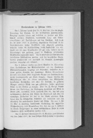 Vereinsabende im Februar 1902.