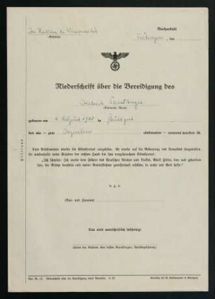 Niederschrift über die Vereidung